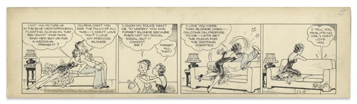 Chic Young Hand-Drawn Blondie Comic Strip From 1931 Titled A Boy in Love -- Dagwood Professes His Love for Blondie